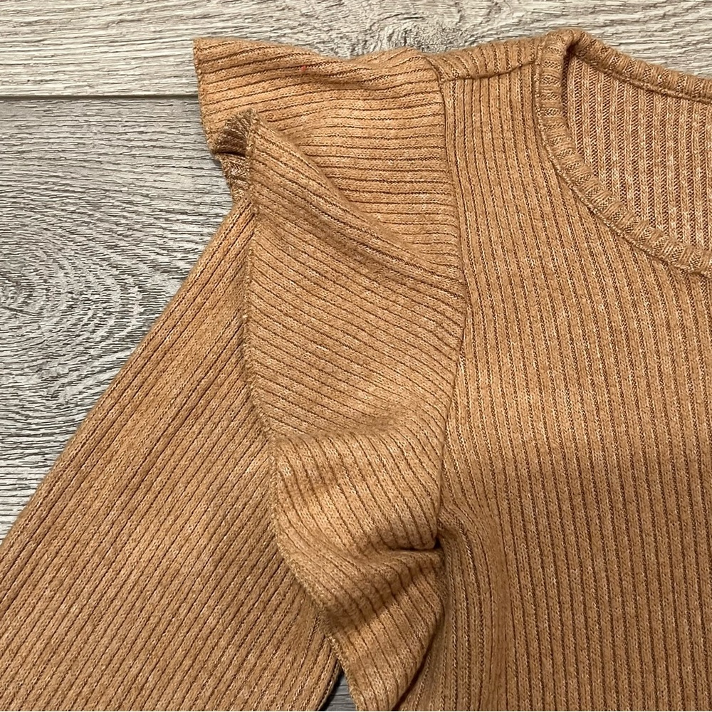 Lucky Brand Brown Ribbed Knit Ruffle Top | Size XS - Picture 7 of 10